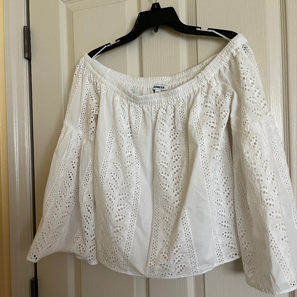Express Off Shoulders White Eyelet Medium